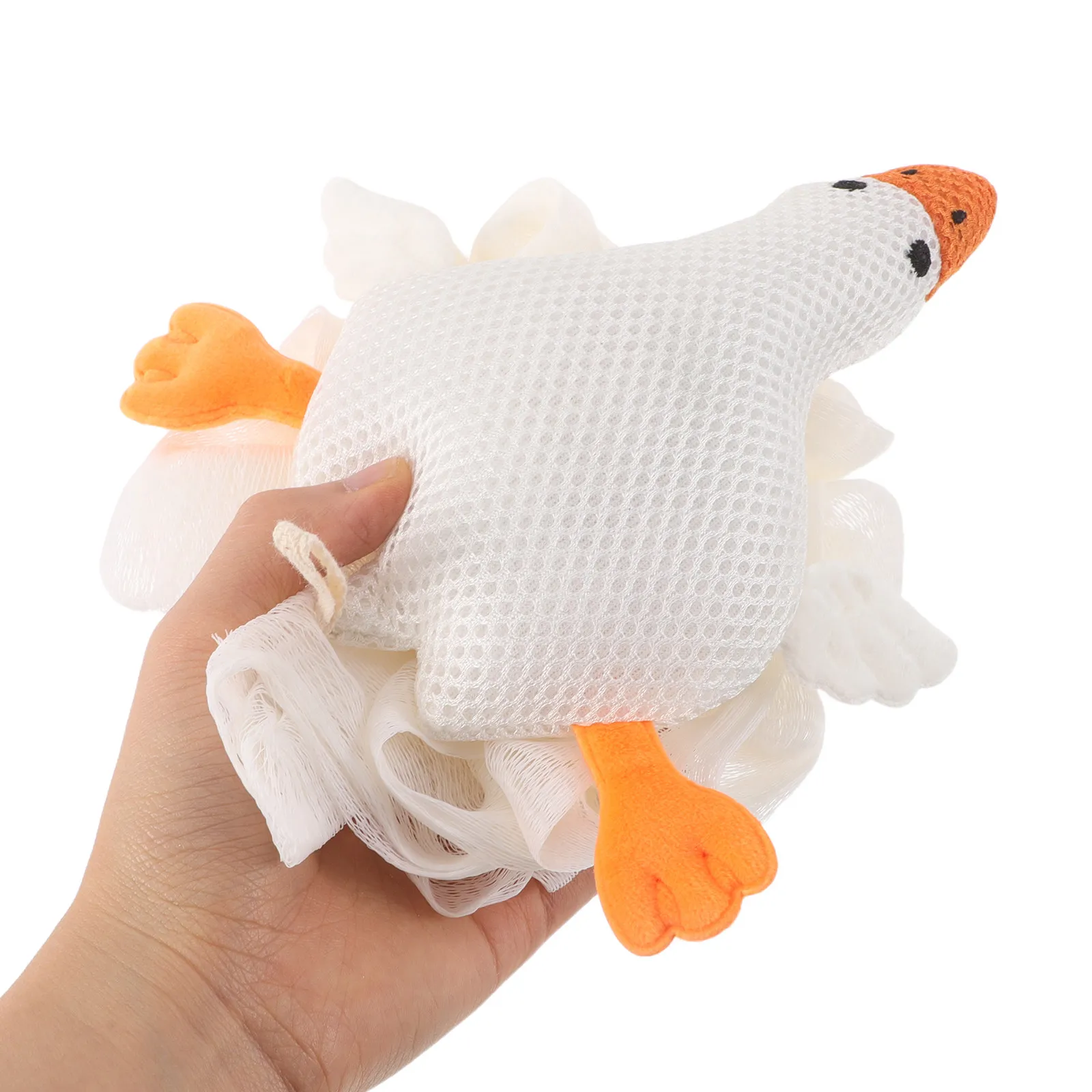 Kids Bath Sponge White Goose Design Large Size Loofah Pouf for Newborns Toddlers Gentle Mesh Body Scrubber Exfoliating Shower