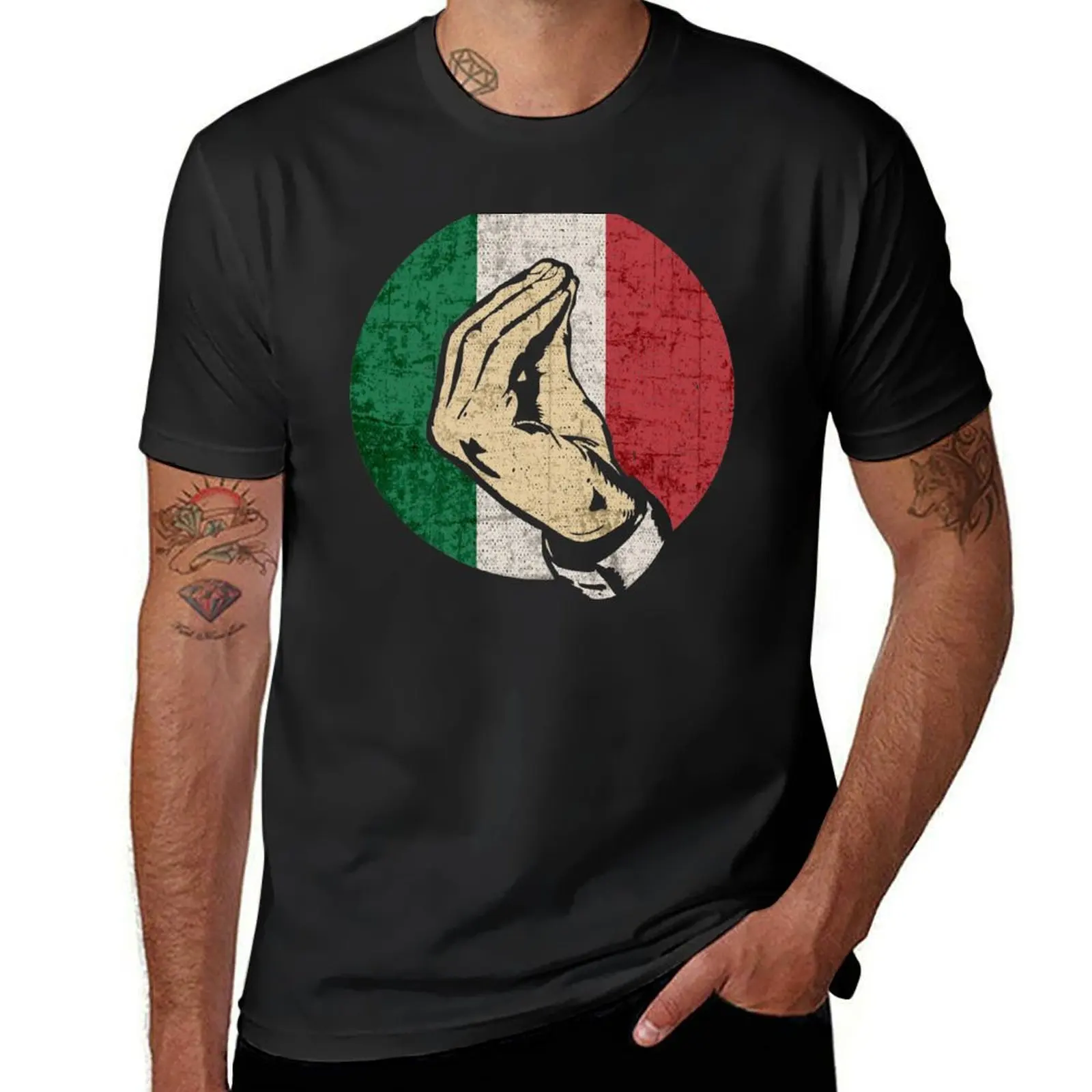 

Italian Hand Gesture Sing Language Funny Italy Flag Vintage T-Shirt sweat Blouse slim fit t shirts for men