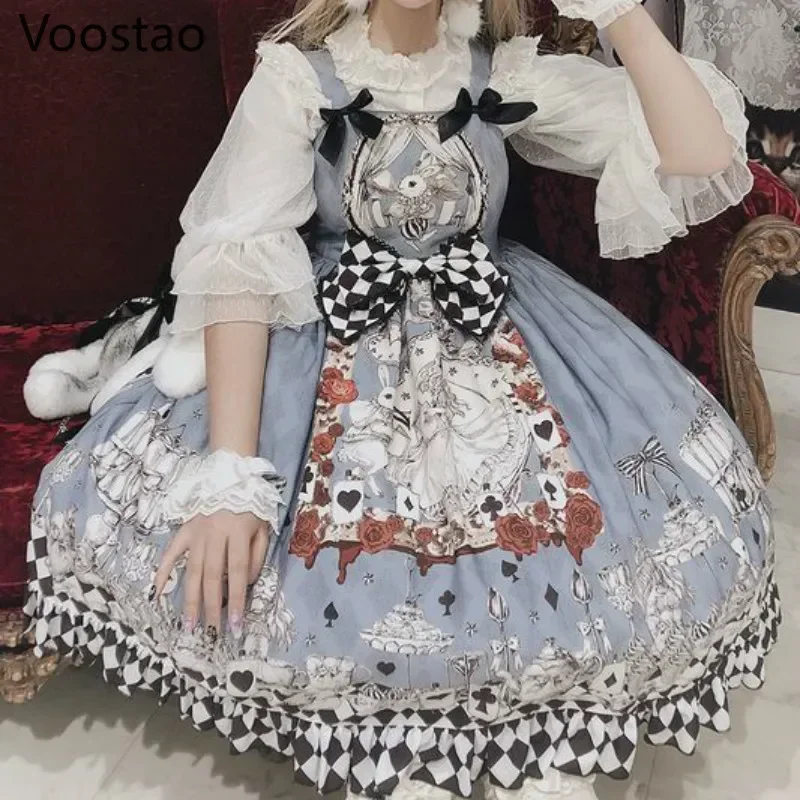 Japanische gotische Lolita Kleid Mädchen Vintage dunkle Beerdigung Lolita Jsk Kleid Frauen Harajuku coole ärmellose Punk Hosenträger Kleider