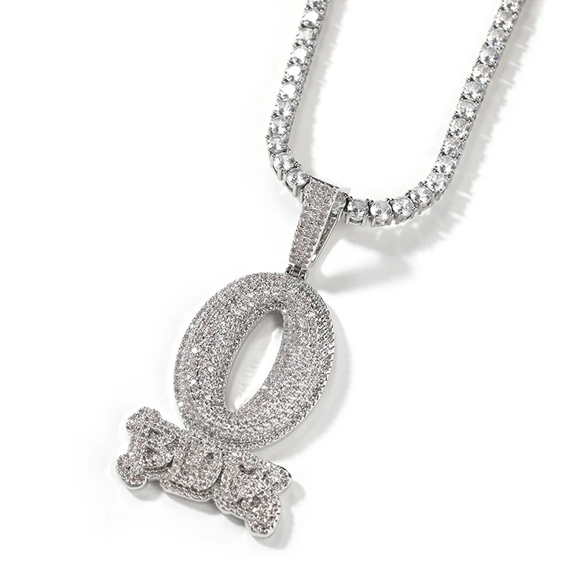 Hip Hop Prong Setting AAA CZ Stone Bling Iced Out Solid O BLOCK Letter Pendant Necklace for Men Rapper Jewelry Gold Silver Color