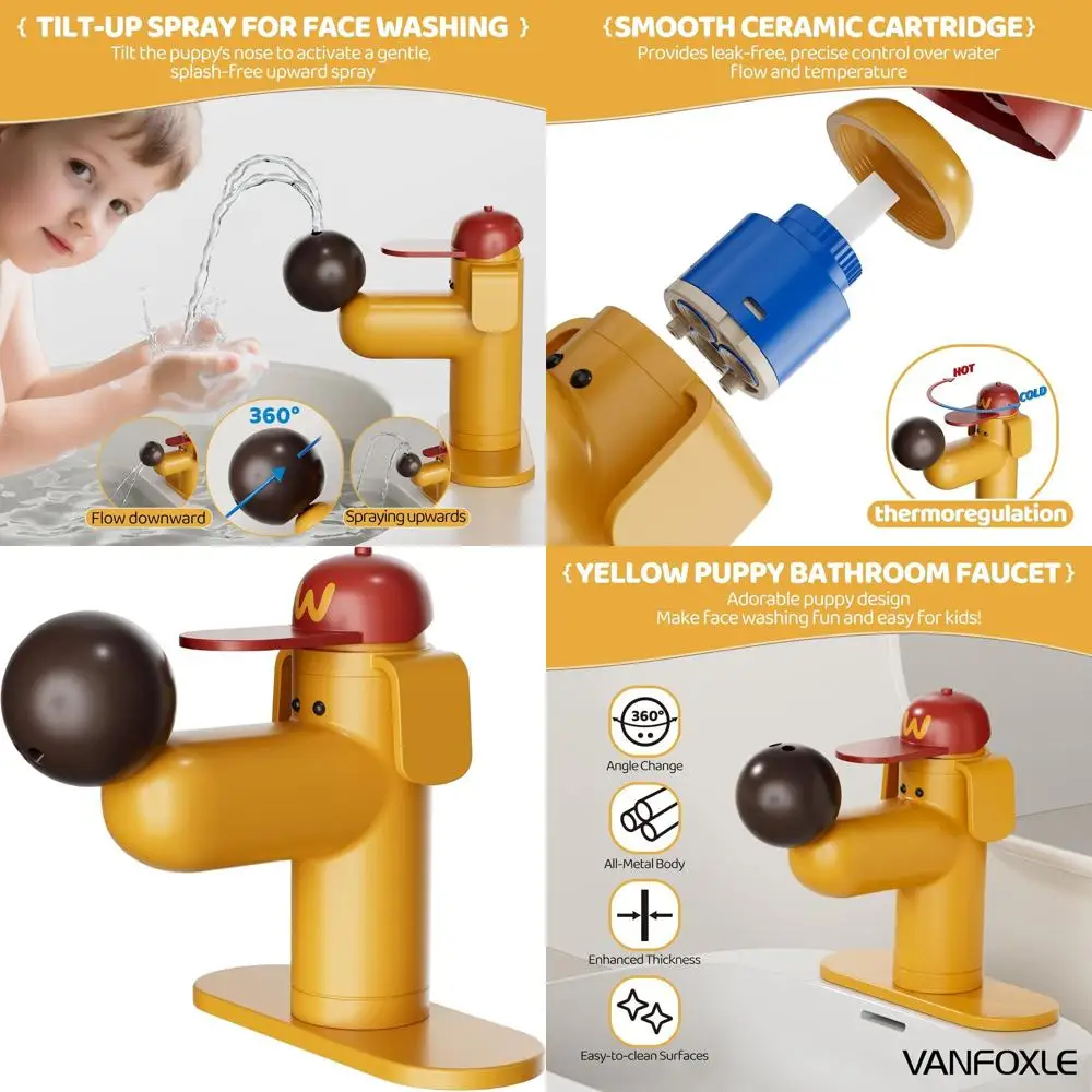 

Flexible Hose Single Handle Bathroom Faucet, Yellow, for Sink, Vanity, RV, Kids' Room, 1 or 3 Holes