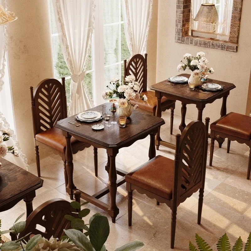 Dessert coffee shop square table, sugar water shop solid wood dining seat