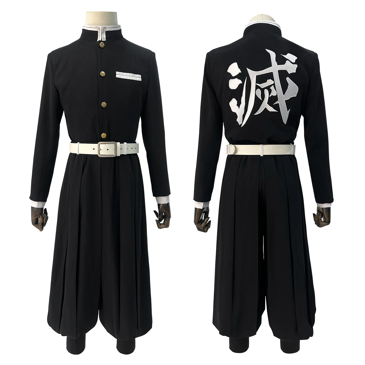 HOLOUN Kostum Cosplay Anime Tomioka Giyuu Iguro Obanai Kancing Emas Bordir Celana Seragam Tim Hitam Sabuk Halloween