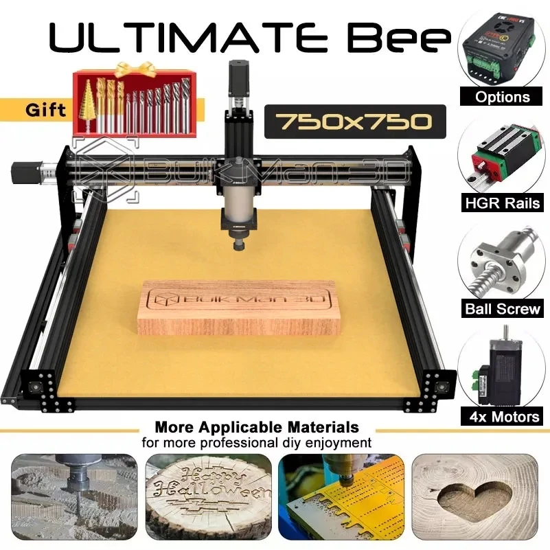 

20%off BulkMan 3D Black 750x750mm ULTIMATE Bee CNC Router Complete Full Kit Ball Screw Upgraded Engraver Woodworking Machine