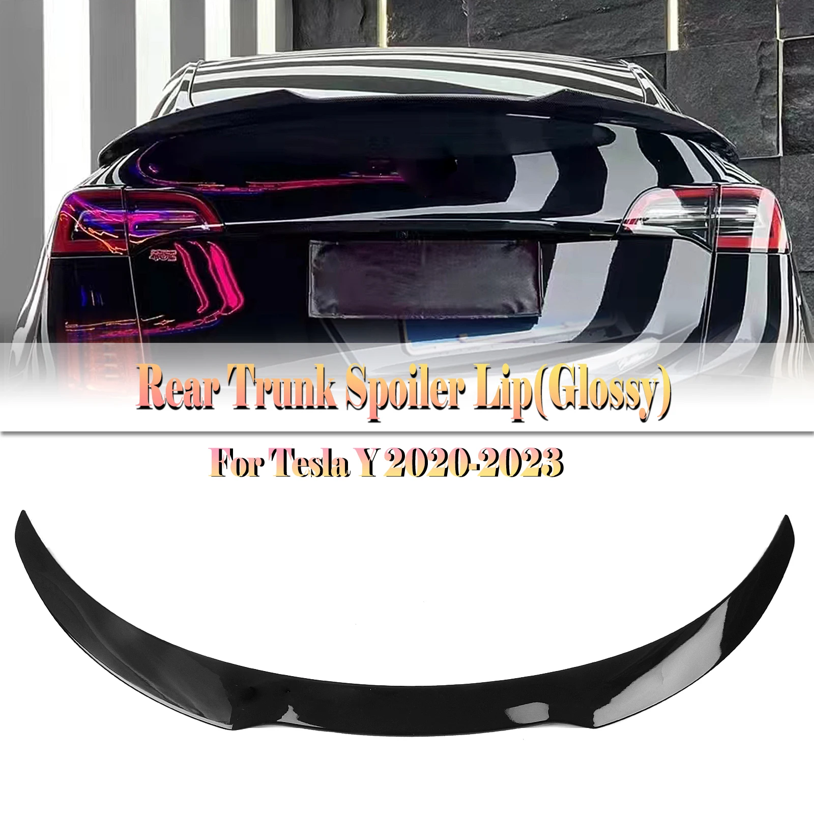 For Tesla Model Y 2020 2021 2022 2023 Rear Trunk Lid Spoiler Wing Carbon Fiber Look/Gloss Black Tailgate Decklid Splitter Lip