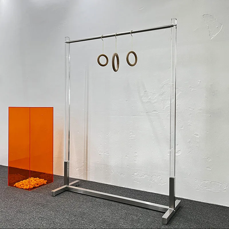 

Clothing store display rack Stainless steel floor rack Transparent acrylic Nakajima shelf