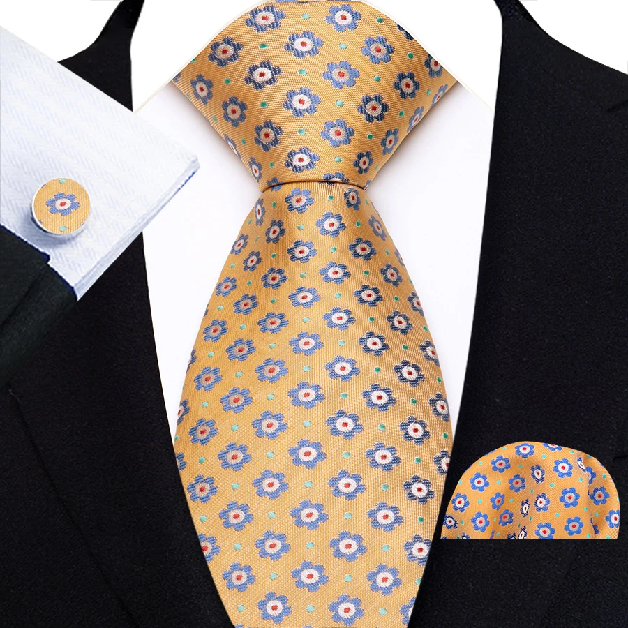 Mens 8cm Necktie Luxury Polka Dot Floral Novelty Wedding Neck Tie For Men Hanky Cufflink Tie Set For Daily Wear Business Party