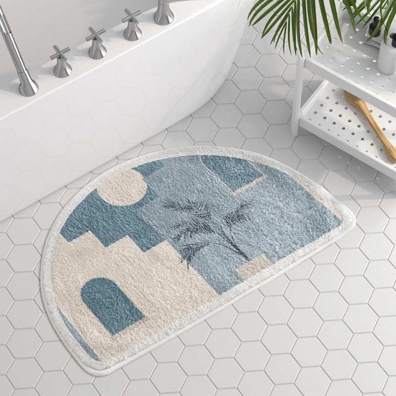 Plush Absorbent Bath Mats Morandi Style Carpet Semicircle Bathroom Rug Soft Bathtub Side Floor Mats Nordic Shaggy Doormat