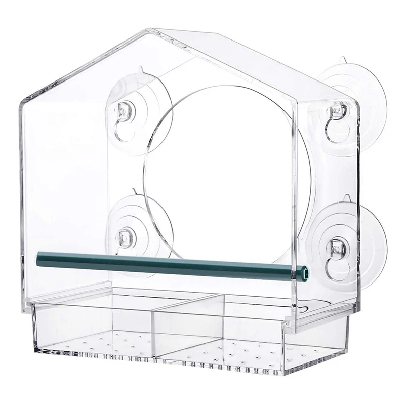 Window Bird Feeders With Strong Suction Cups Clear Bird Feeder For Outside Bird House With 2 Compartment Removable Tray