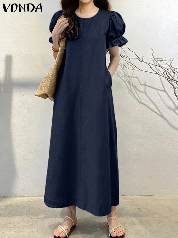 Vonda Mode Vrouwen Jurken 2023 Zomer Korte Mouw Casual Solid Maxi Zonnejurk Losse Party Lange Vestidos Gewaad Plus Size 5XL