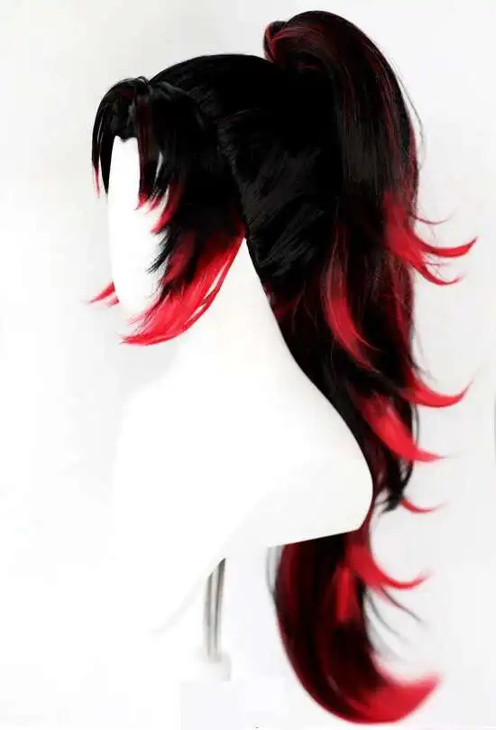 Demon Slayer: Kimetsu no Yaiba Tsugikuni Yoriichi Parrucche Cosplay Fibra ad alta temperatura Capelli neri e rossi Con cuffia per capelli gratuita