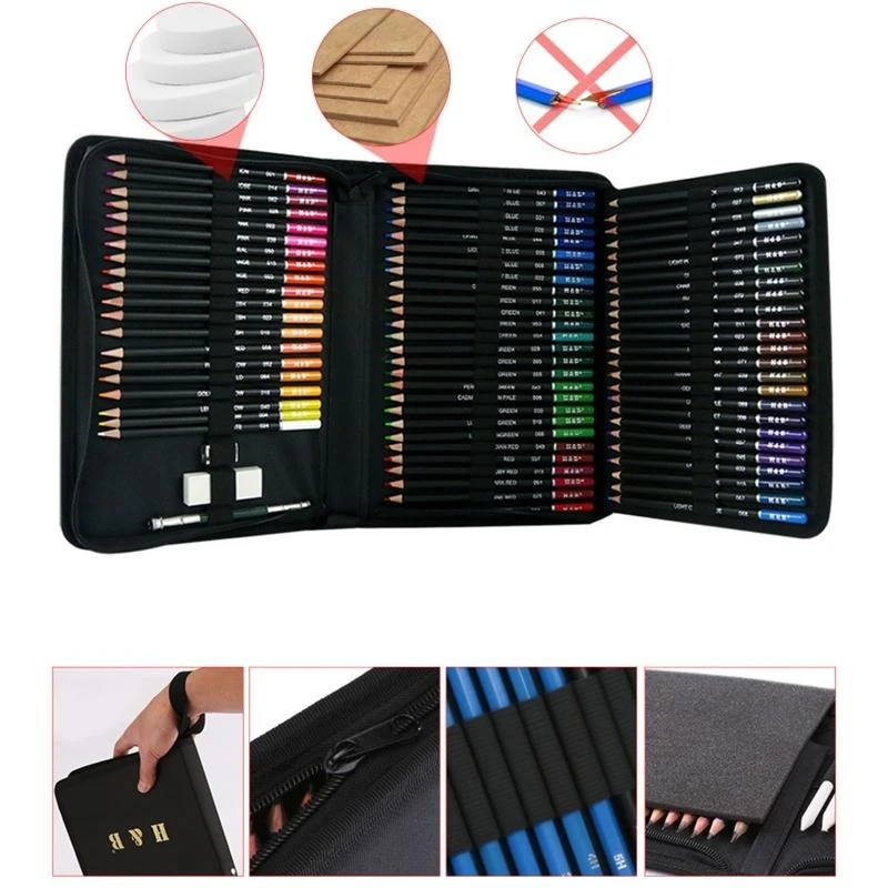 

D0UA 75pcs Oil Colored Pencils Set Eraser Sharpener Professional Art Supplies for Adults Artist Drawing Coloring with for