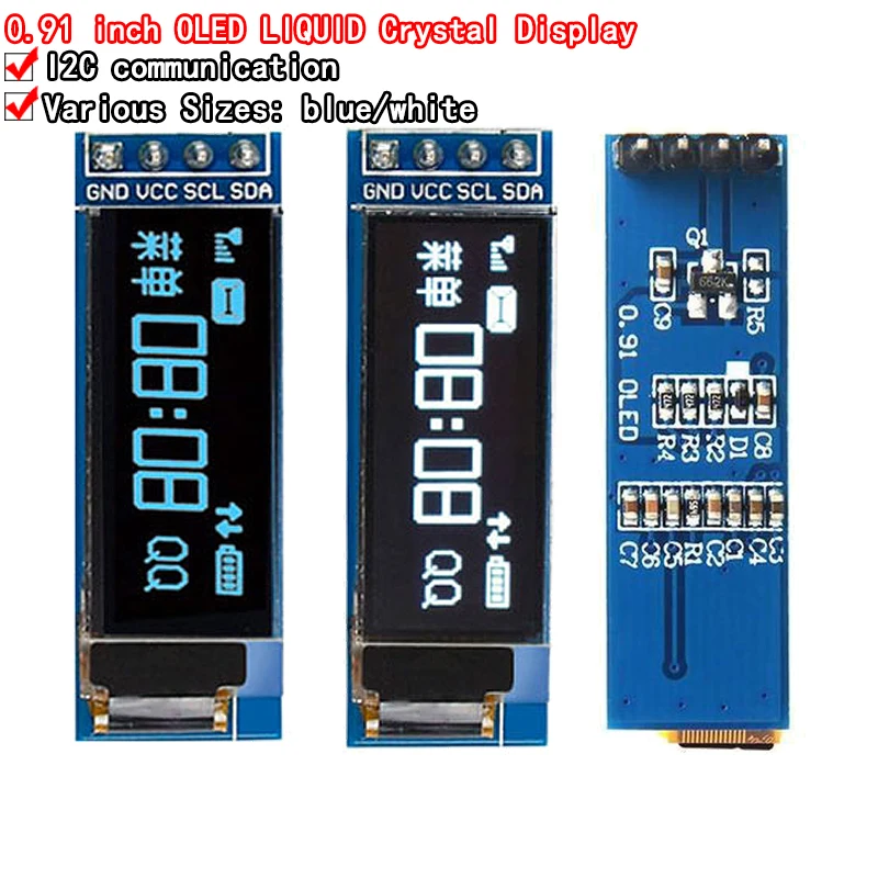 Module d'affichage OLED pour Ardunio, écran LED LCD, blanc et bleu, 0.91 pouces, interface IIC i2C, SSD1306, 12864, 0.91