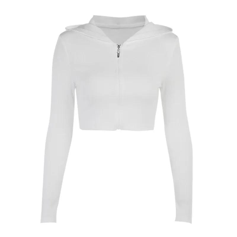 Autumn and Winter Short 2021 Zipper Low-neck Cardigan Jacket European and American Pure Color Casual Hooded Sports Jacket Women