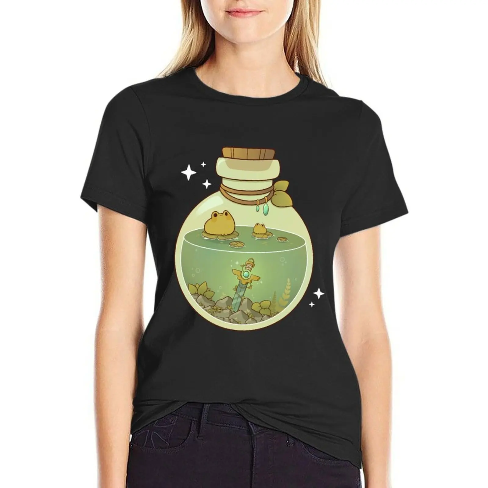 Camiseta de poción de rana mágica para mujer, ropa de anime de peso pesado, ropa vintage