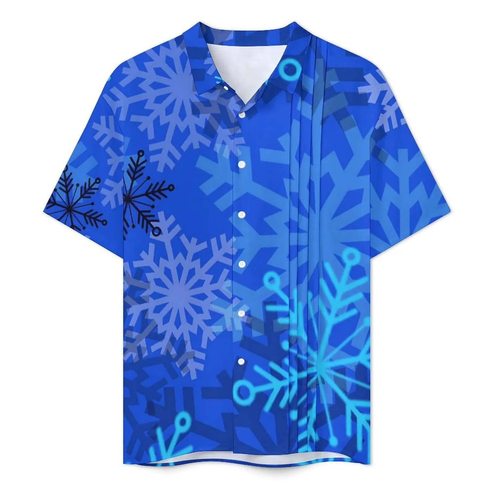 Snowflake Layered Beach Shirt Blue Print Hawaiian Casual Shirts Men Vintage Blouses Short Sleeve Y2K Funny Custom Clothes