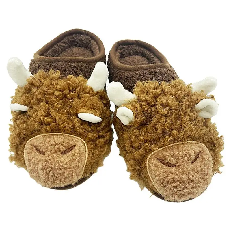 

Cartoon Cow Slippers Cartoon Fluffy Plush Scottish Animal Slippers Brown Design Indoor Slippers For Dining Room Living Room And