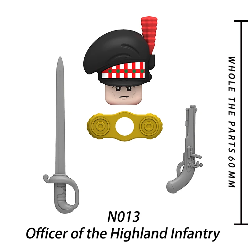 Napoleonic Wars Officer Highland Infantry Old Guard Building Blocks Action Figures Accessories Head Armor Kids Toys N013-016