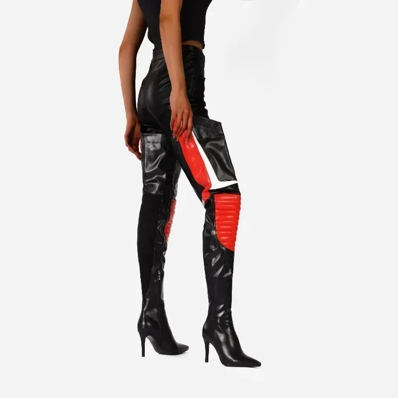 Women's New Colorful Over Knee Boots European and American Sexy Thin High Heel Side Zipper Pointed Women's Large Thigh Boots