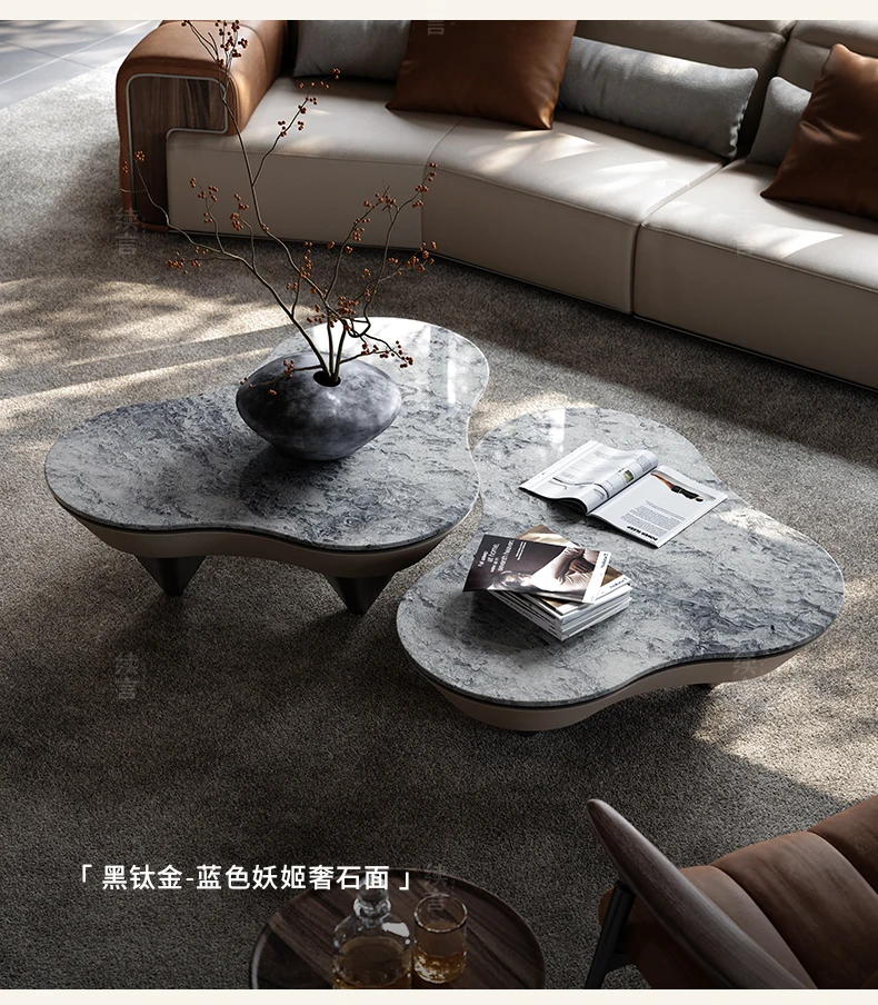 

N Italian Minimalist Natural Marble Cloud Rain Tea Table Villa Living Room Luxury Stone Shaped Tea Table Combination