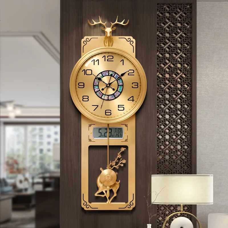 New Chinese Brass Wall Clock Modern Home Living Room Simple Hanging