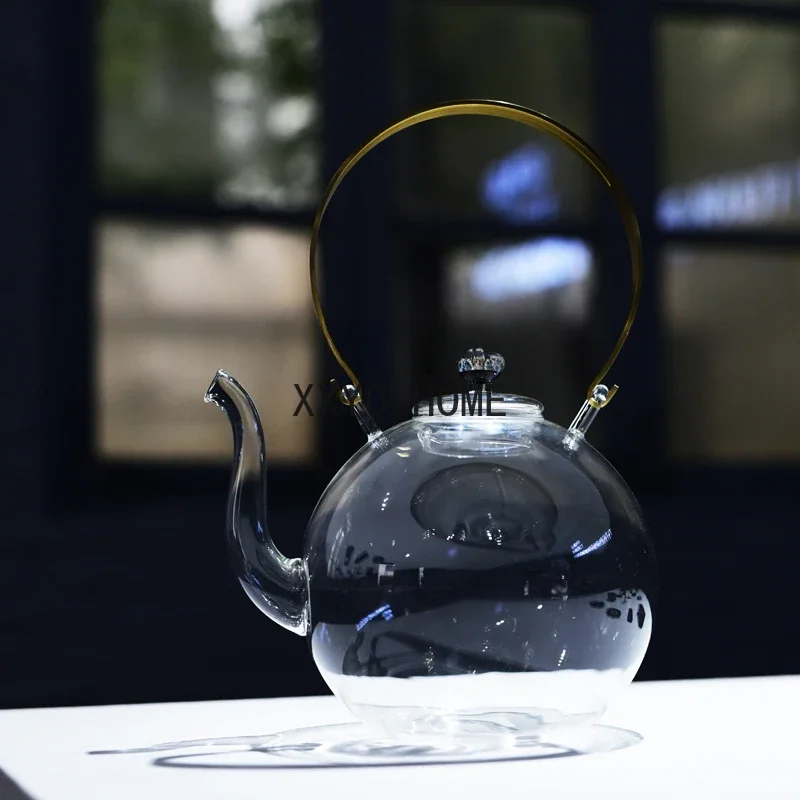 Glass Heart Handmade Glass Kettle Heated Tea Brewing Pot Flowers High Temperature Resistant and Thickened Lifting Handle