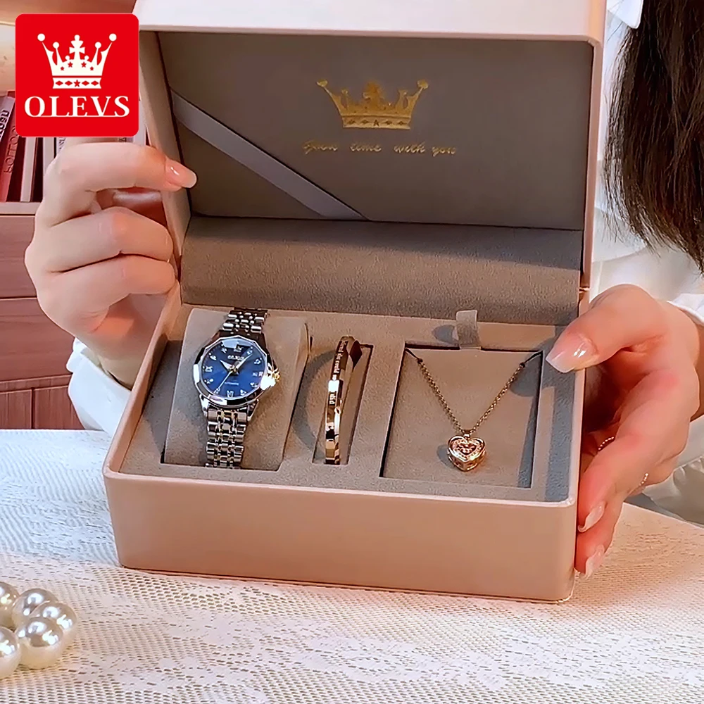 OLEVS Women's Watches Trend Fashion Stainless Steel Strap Original Automatic Mechanical Wristwatch Bracelet Necklace Gift Box