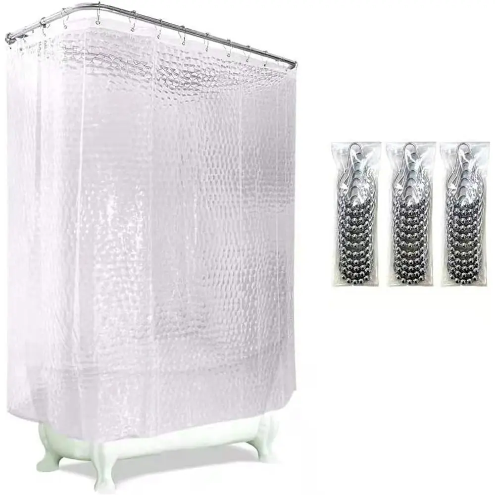 

Сверхширокая прозрачная шторка для душа с обхватывающим дизайном, из пластика EVA, 180 x 70 см, водонепроницаемая, 36 крючков в комплекте