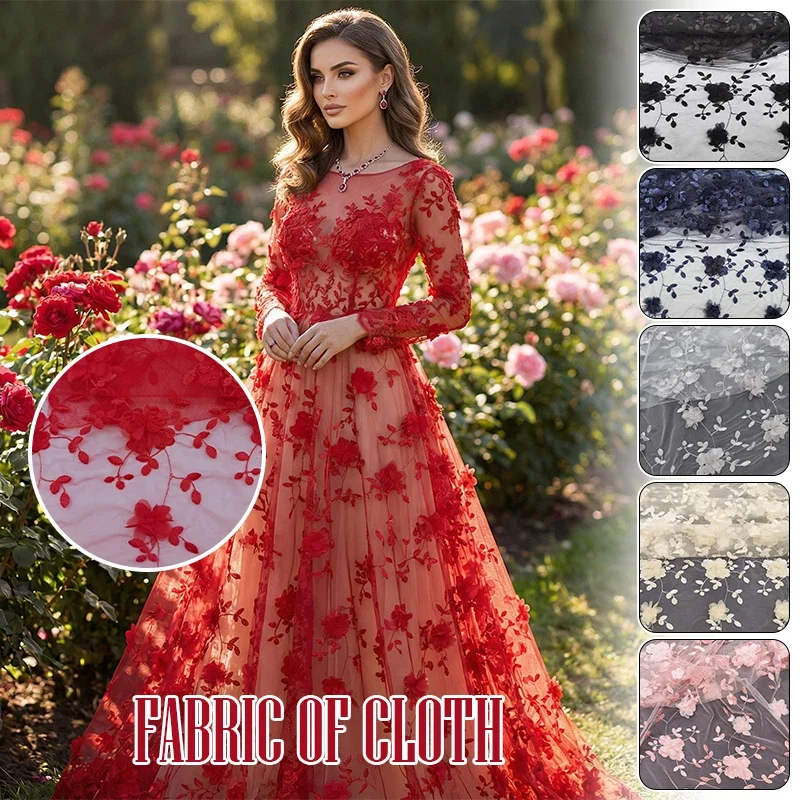 3D Embroidered Floral Mesh Fabric High Density Stitching Soft Skin Friendly for Women Kids Clothing Bags DIY Sewing Dressmaking