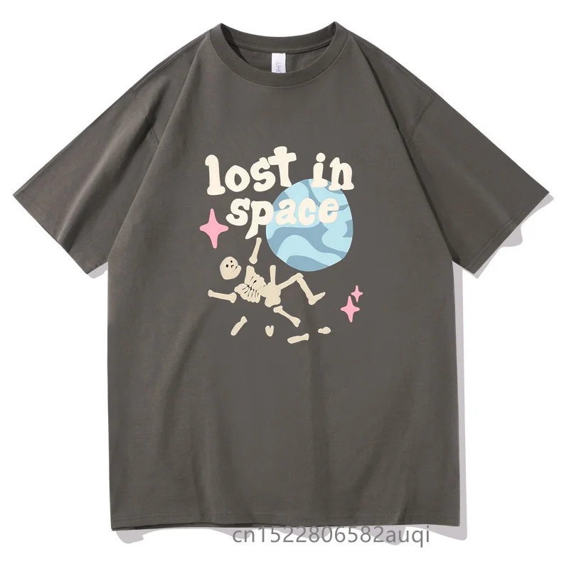 Lost in Space Harajuku Letter Creative Skull Print T Shirt Men 2022 Summer Cotton Short Sleeve Hip Hop Clothes