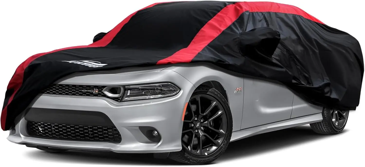 

Waterproof Car Cover with Red Stripes, Custom Fit 2006-2023 Models, Includes Zipper and Straps