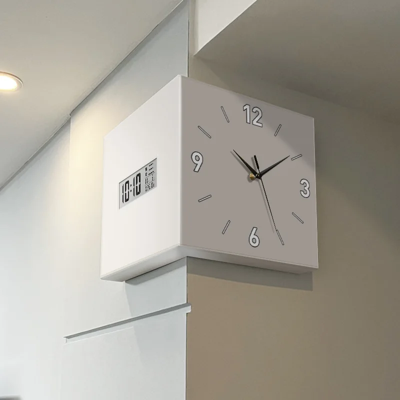 

Living room corner double-sided wall clock perpetual calendar electronic screen clock household LCD corner clock wall hanging