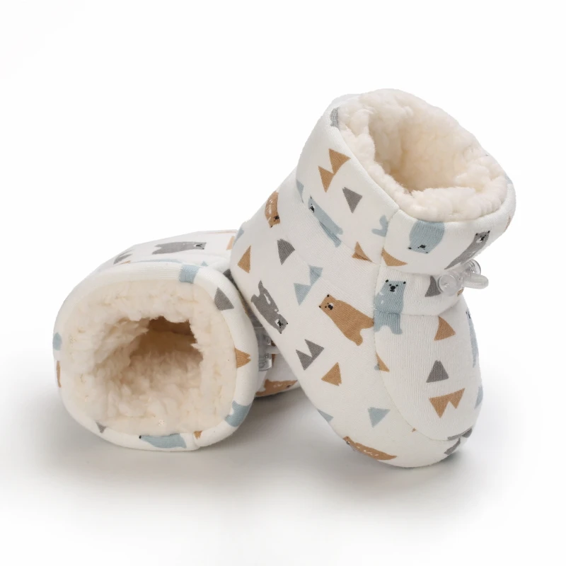 Baby Learning Walk Shoes, Winter Fleece Lined Animal Print Booties, Warm Soft Infant Footwear for Baby Boys Girls 0-1 Year view 4