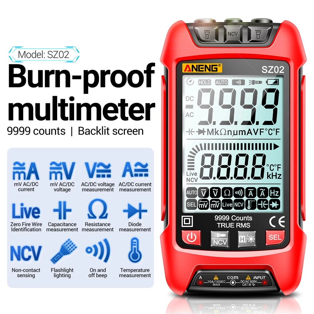 Smart Digital Display Multimeter 6000 Counts True RMS Auto Electrical Capacitance Meter Temp Resistance Transistor Testers Tool