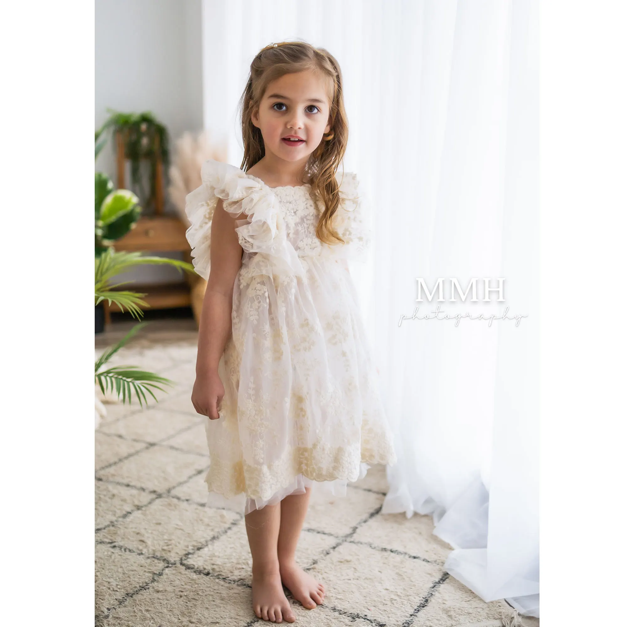 Ruffle Princess Dress Photo Shoot Props Embroidery Wrinkle Cotton Baby Girl Floral Costume Kid Clothing Photography Accessories