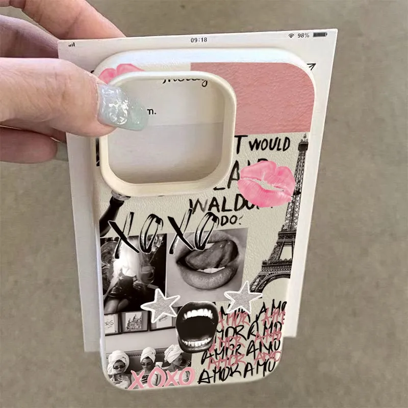 패션 립 프린트 에펠탑 리치 가죽 패턴 폰 케이스 샤오미 미 X7 F7 X6 M7 X5 M6 F5 X4 X3 프로 울트라 GT NFC 4G 5G용