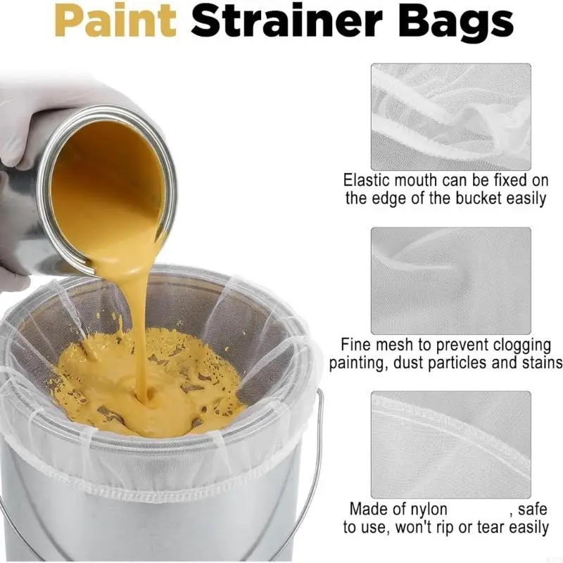 Paint Strainer Bag for 5Gallon Bucket 500X540Mm Polyester Mesh Filter Bags 10Pack for Paint Mixing, Sprays Preparation and M4YD