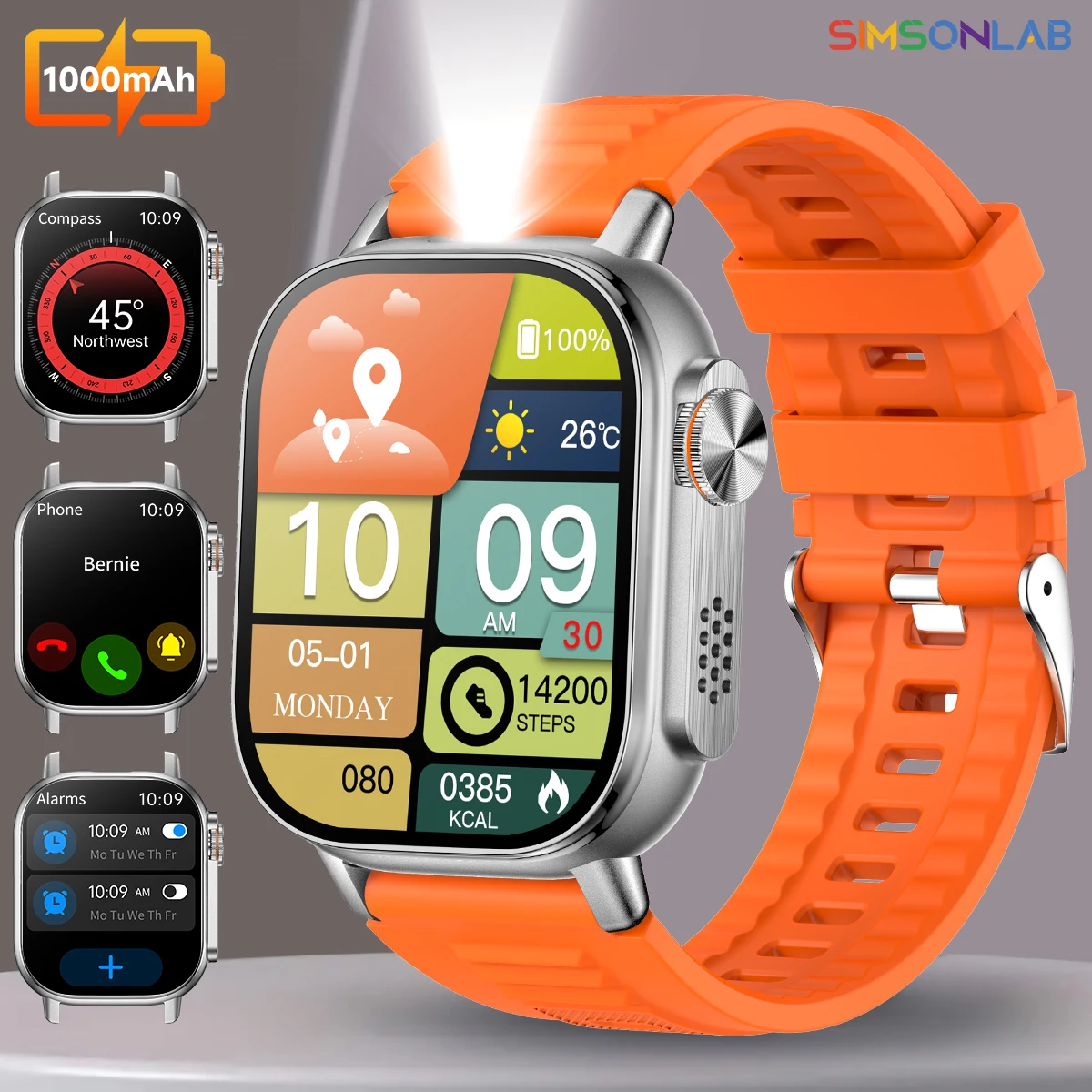 

New Smart Watch Compass 2.01-inch Large Screen 1000mAh Large Battery Capacity BT Health&Sleep Monitoring Men Women Gifts Watch