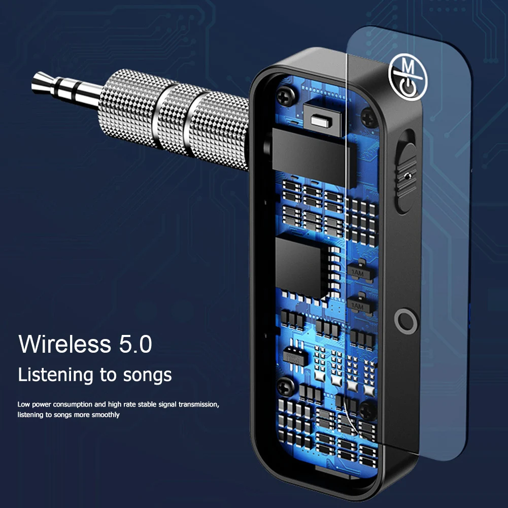 Bluetooth-Compatible 5.0 Audio Aux Adapter 2 in 1 Audio Transmitter 3.5mm Jack Aux Dongle for Handsfree Call for Car Audio Music