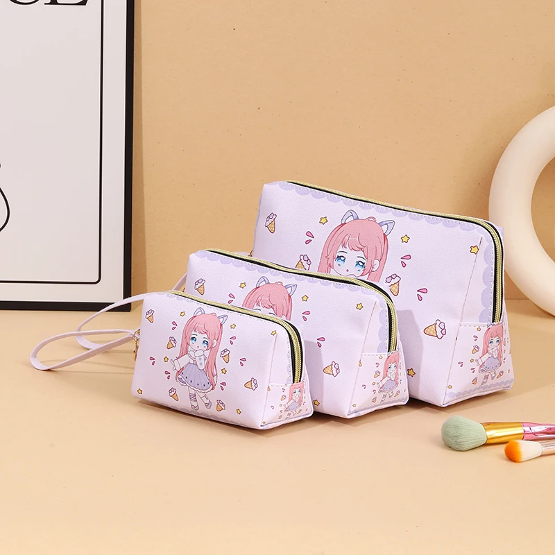 Girl cartoon waterproof large-capacity cosmetic bag high-value cosmetic storage bag cute girl heart stationery box pencil case