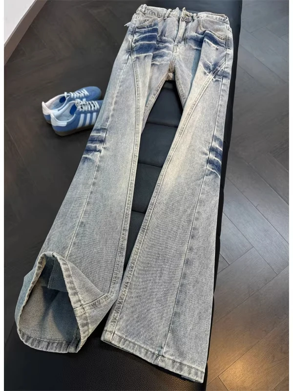 

Washed Vintage Lightning Pattern Men's Jeans Spring Autumn Loose Dad Pants American High Street Wide Leg Casual Straight Cut