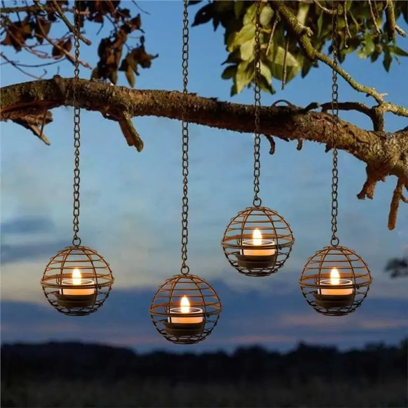 AB42-Iron Ball Solar Pendant Light Set(1 Set) Waterproof, Rust-Proof Outdoor Decor Featuring Candlesticks