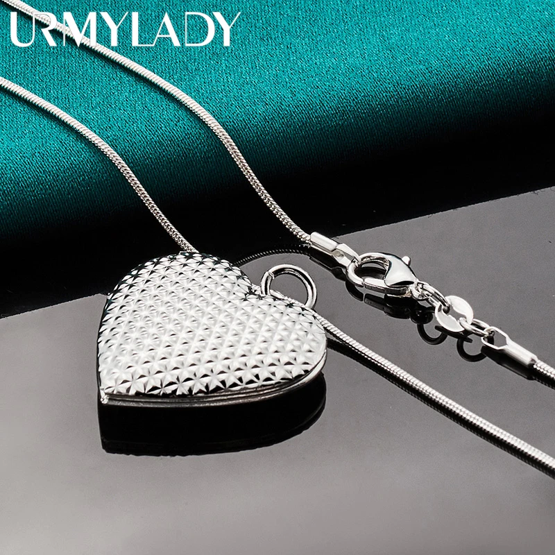 URMYLADY 925 فضة القلب إطار صور 16/18/20/22/24/26/28/30 بوصة قلادة قلادة للنساء مجوهرات الأزياء الزفاف #6