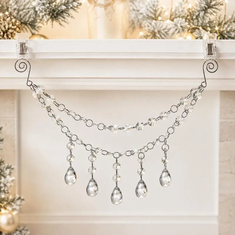 Christmas Crystal Beaded Drop Ornament Sparkling Hanging Pendant for Xmas Tree Home Holiday Party Festive Decoration