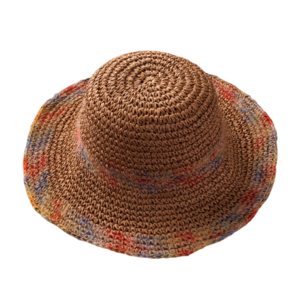 

Casual Colorful Wide Brim Straw Hat Foldable Boho Women's Sun Visor Hats Hollow Lightweight Weave Bucket Hat Holiday