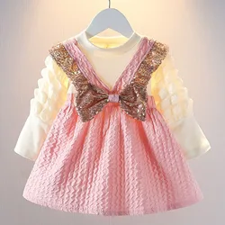 Fashion Baby Girl Dress Sequined Bow Wedding Party Princess Costume Elegant Toddler Birthday Dress Kid Outfit Child Clothes A912