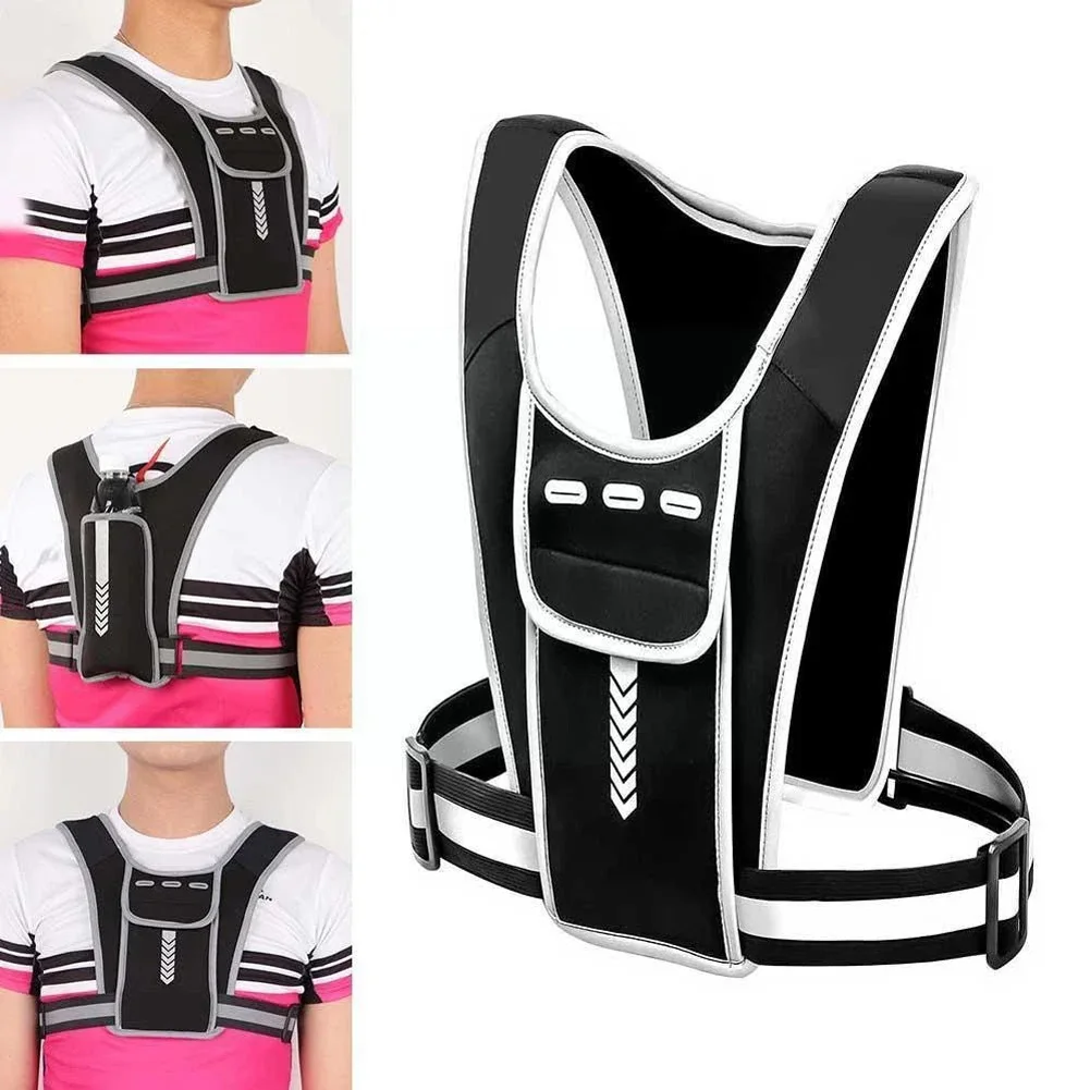 Reflective Running Vests High Visibility Adjustable Safety Vest Adjustable Cycling Chest Pack With Phone Holder Water Bottle Bag