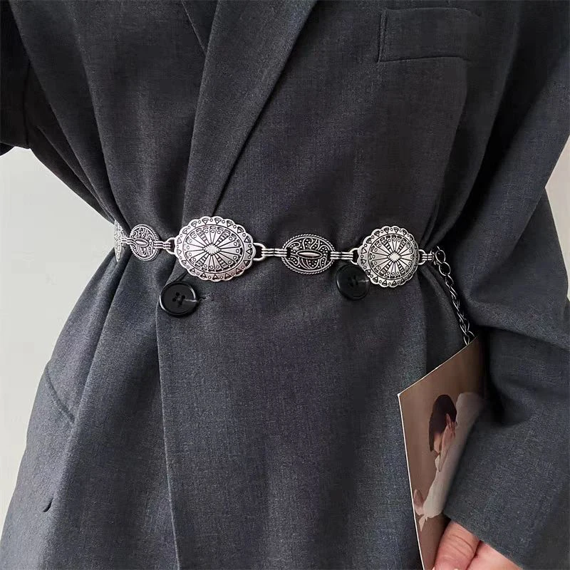 

1Pc Vintage Metal Waist Chain For Women's High End Ethnic Storm Semia Belt Decoration Spicy Girl Belt