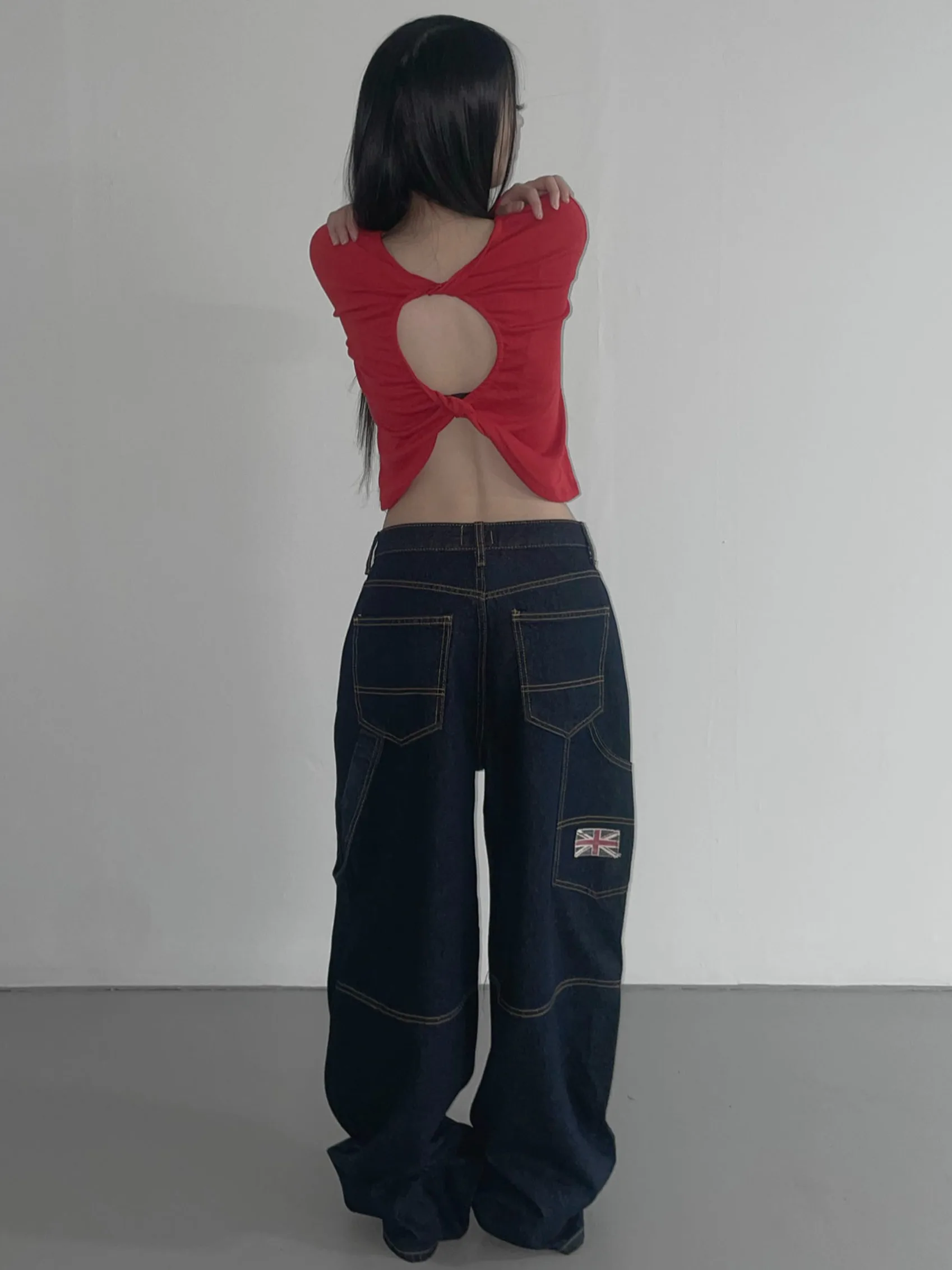 Neutrale Sle-Jeans mit weitem Bein, Dongda Gate, Frühherbst, lockere Passform, vielseitige lange Hose für 8–24 Jahre alte Frauen