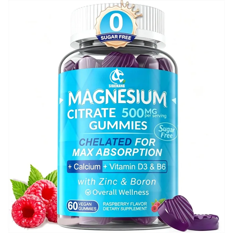 Gomitas de Citrato de Magnesio 500mg con Vitamina B6, Calcio, Magnesio y Zinc - Apoyo para la Salud Ósea y Muscular, 60 Gomitas